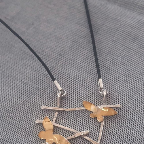 Wings Necklace silver 925 handmade new with genuine leather strap