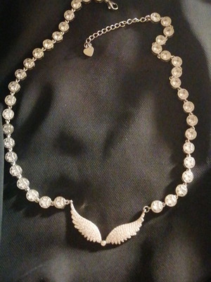 Necklace angel wings with zircon and stainless steel new, silver color