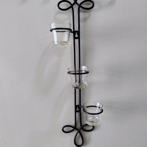 Metal candle holder for tealights like new, wall mount, glass cups