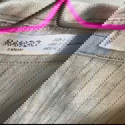 Φόρεμα Mango L μπεζ λινό ριγέ με κουμπιά σταυρωτά καινούργιο