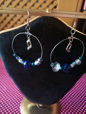 Handmade hoop earrings new with blue beads