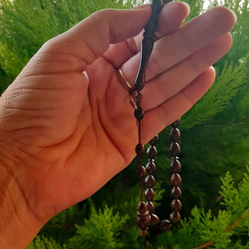 Handmade Turkish Worry Beads used, wood kuk with silver carvings