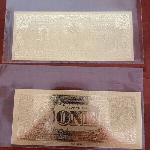 US Dollars in 23K Gold Foil new, set of 7 pieces