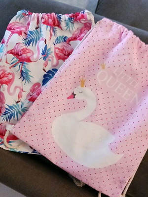 Fabric backpacks like new, multicolored designs