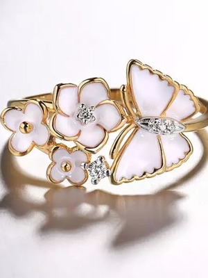 Women's silver 925 ring new with white and gold enamel