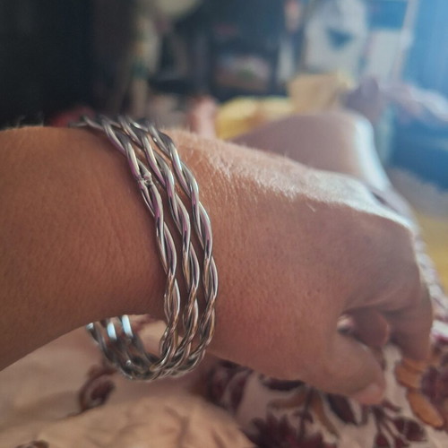 Bracelet set of 3 braided silver steel bangles new