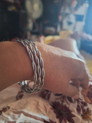 Bracelet set of 3 braided silver steel bangles new