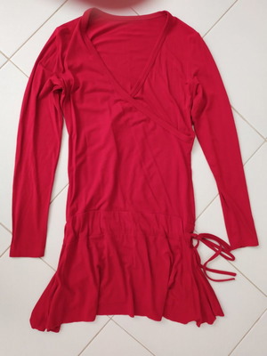 Ντεκολτέ φόρεμα με ζώνη στη μέση κόκκινο, καινούργιο μέγεθος M