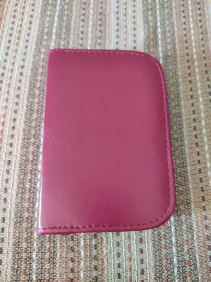 School supplies case used, burgundy leatherette with velvet lining