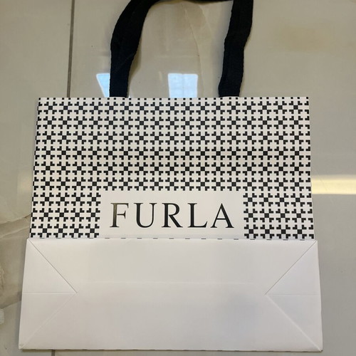 Furla paper bag with black and white geometric design, new