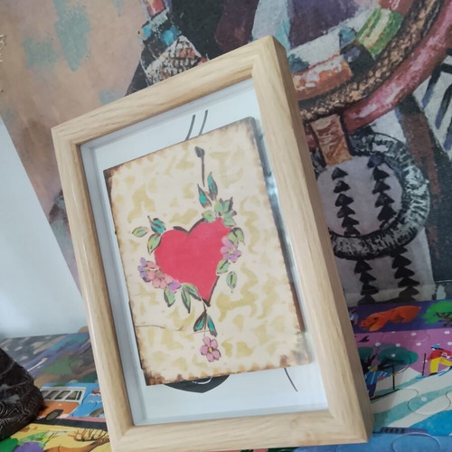 Decorative frame with wood pyrography painting 15x20cm new