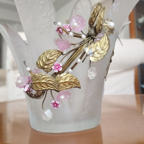 Handmade Murano Art Glass Lotus Vase, like new, 20cm opening