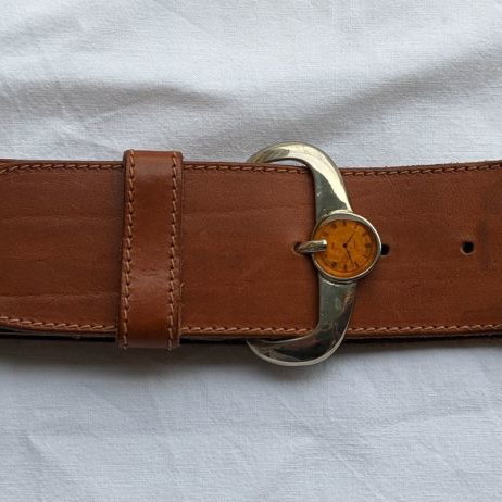 Leather belt with watches vintage used, size XS
