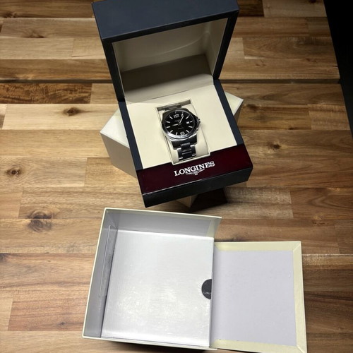 Longines Conquest Quartz 41mm watch, black dial, steel bracelet