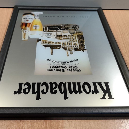 Krombacher beer promotional hanging mirror in wooden frame like new