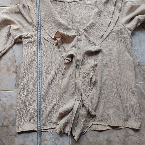 Blouse with ruffles new, loose fit, 3/4 sleeves, size L-XL, beige