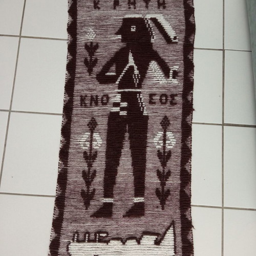 Vintage handmade Kilim rug The Prince with Lilies used, Crete Knossos