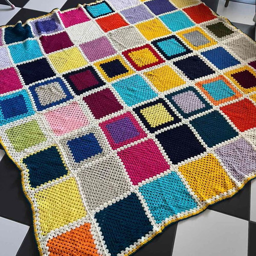 Handmade knitted patchwork blanket throw multicolor new