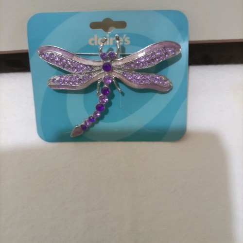 Metal butterfly brooch old unused with purple rhinestones