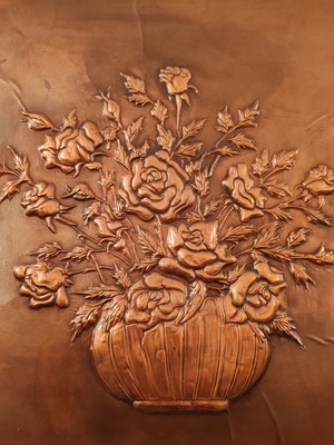 Large chalcography Vase with flowers like new 60x55 cm