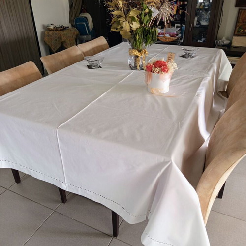 Tablecloth large vintage white with handmade finish 195x255 cm like new