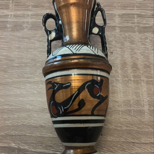 Vintage metallic amphora miniature, Greek souvenir 1970s/80s