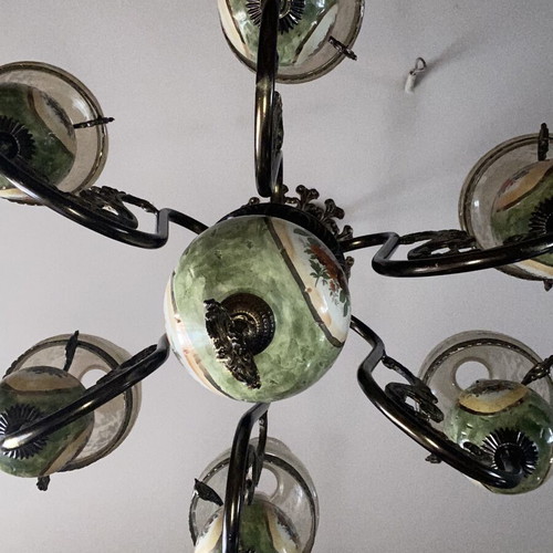 Vintage 6-Light Brass Chandelier with Handmade Porcelain, Like New