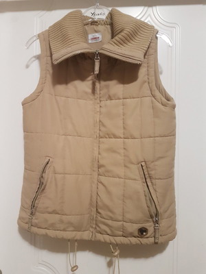 Sleeveless jacket used, beige, with stand-up collar, size S