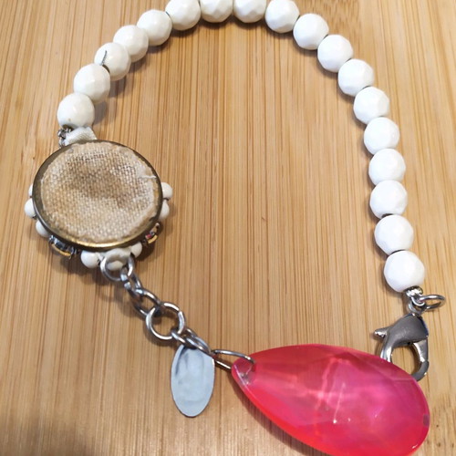 Bracelet impressive used steel with pink stone Made in Italy