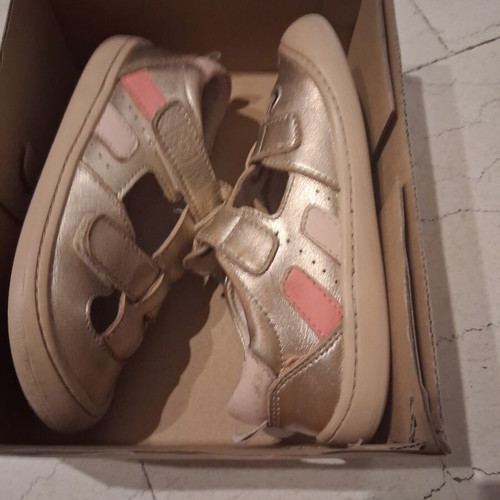 Girls' sandals size 27 like new, leather, pink and gold