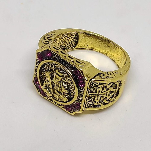 Byzantine men's ring with embossed saint and purple stones like new
