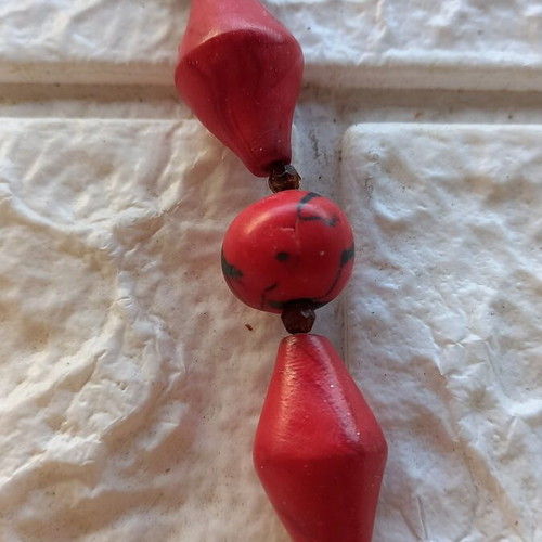 Handmade red polymer clay ring and single earring set