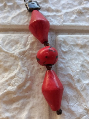 Handmade red polymer clay ring and single earring set