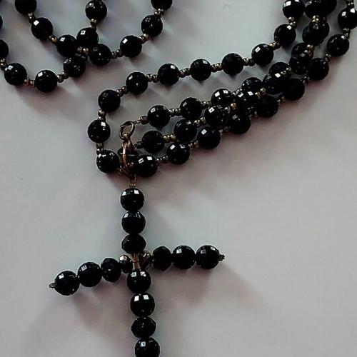 Rosary with black glossy beads like new