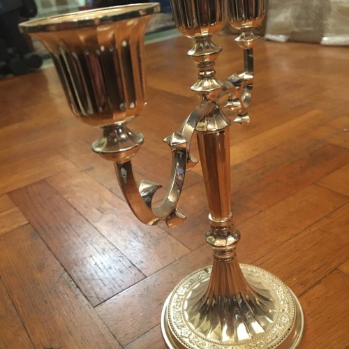 Silver-plated three-arm candlestick used