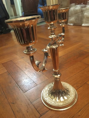 Silver-plated three-arm candlestick used