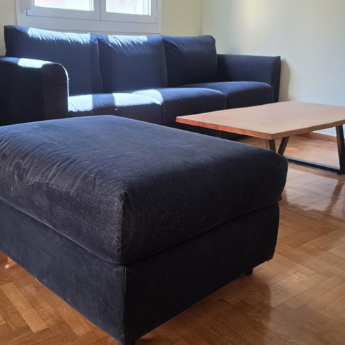 Sofa with storage ottoman, dark blue