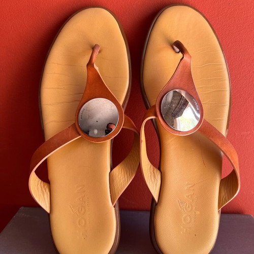 Hogan leather sandals used, beige and brown, size 39