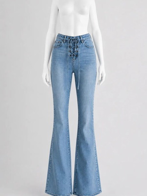 Flared jeans Social Tourist with corset-style tie, like new, size XS