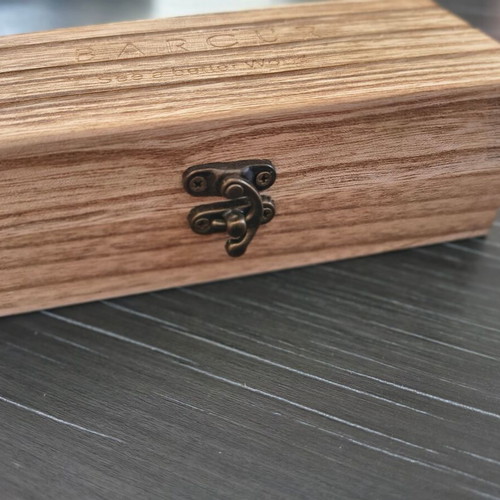 Wooden glasses box like new with velvet interior and vintage clasp