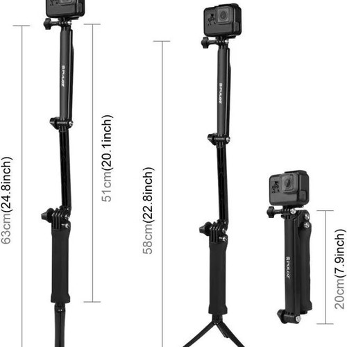 Puluz Pu202 3-in-1 Folding Tripod with Handle and Selfie Stick 20–58cm for Action Cameras
