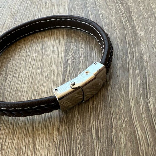 Men's bracelet brown leather with stainless steel like new