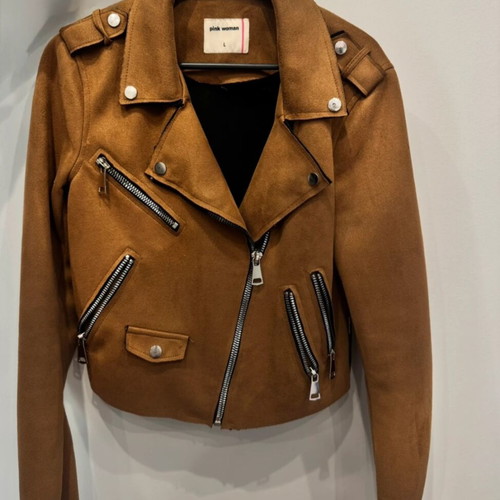 Pink Woman Biker Jacket like new, size L, brown-gold