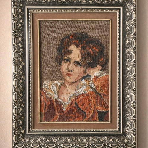 Vintage needlepoint on canvas with decorative frame like new