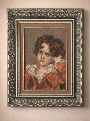Vintage needlepoint on canvas with decorative frame like new