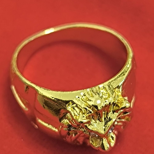 Lion Head Ring with Strass Gold Tone Luxury Statement New