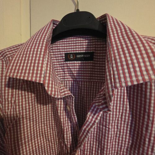 Men's checked shirt, size L, white and red