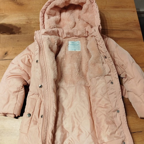 Primark Girls' Pink Winter Jacket with Hood and Heart Belt Size 3-4 Years