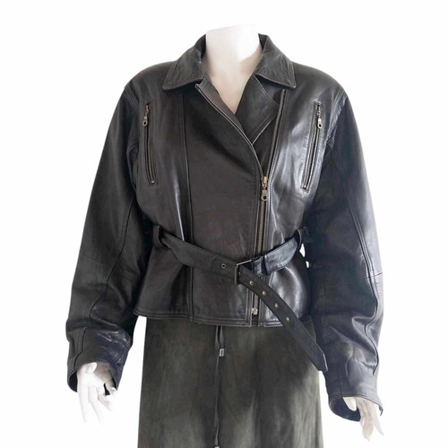 Vintage black leather biker jacket unisex, like new, size L