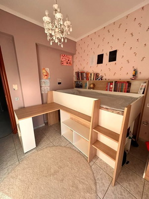 Lukas multifunctional children's bed with desk like new, white beige